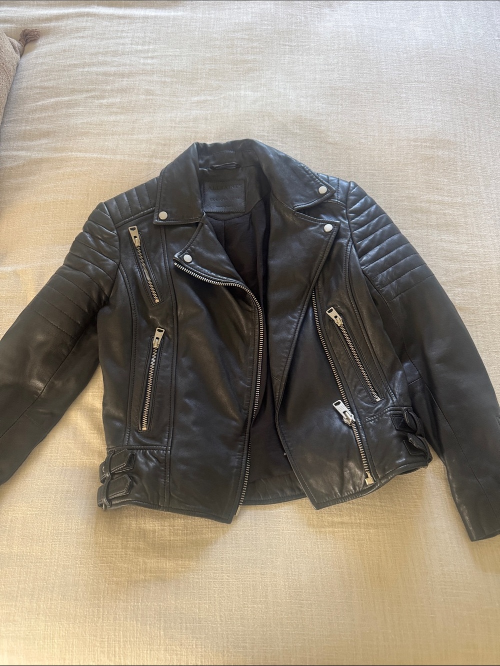 AllSaints Black Quilted Leather Moto Jacket